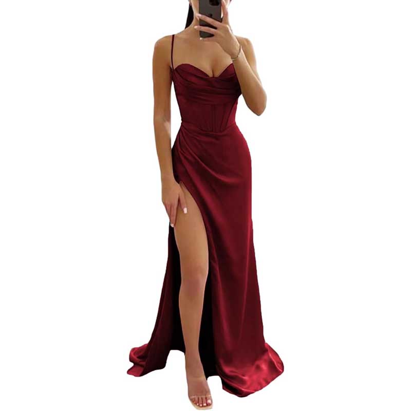 Spaghetti Straps Prom Dresses Wedding Ball Gowns Satin Long Evening Dresses