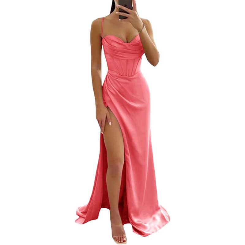 Spaghetti Straps Prom Dresses Wedding Ball Gowns Satin Long Evening Dresses