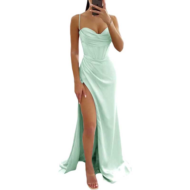 Spaghetti Straps Prom Dresses Wedding Ball Gowns Satin Long Evening Dresses