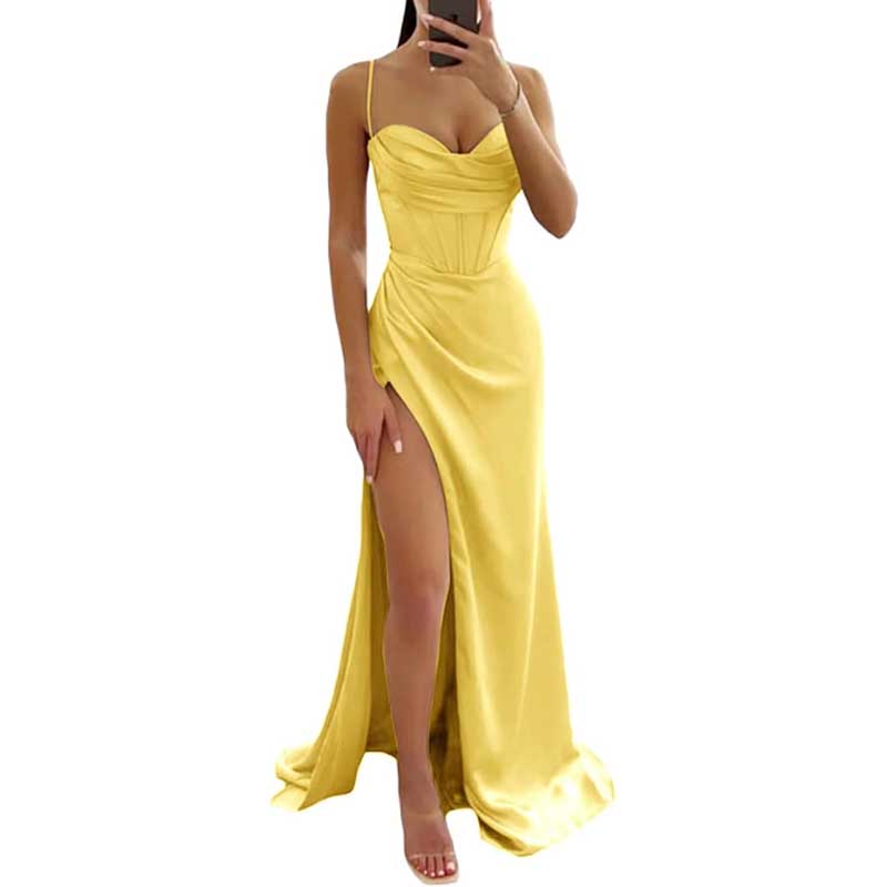 Spaghetti Straps Prom Dresses Wedding Ball Gowns Satin Long Evening Dresses