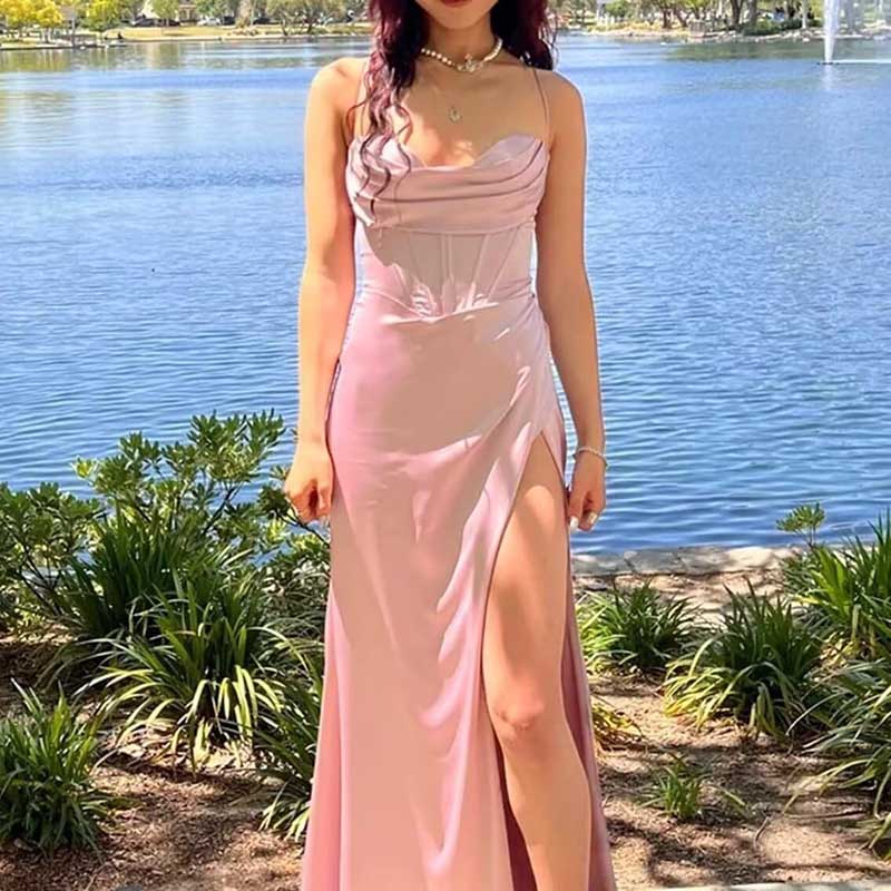 Spaghetti Straps Prom Dresses Wedding Ball Gowns Satin Long Evening Dresses