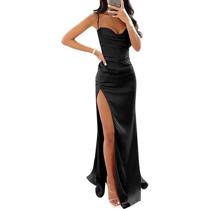 Spaghetti Straps Prom Dresses Wedding Ball Gowns Satin Long Evening Dresses