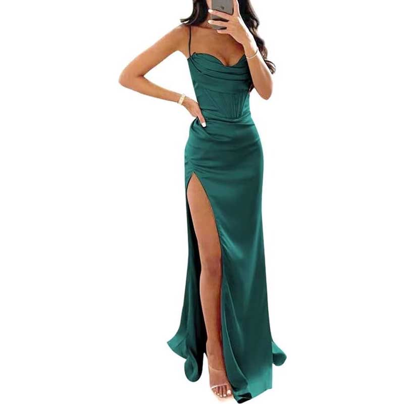 Spaghetti Straps Prom Dresses Wedding Ball Gowns Satin Long Evening Dresses