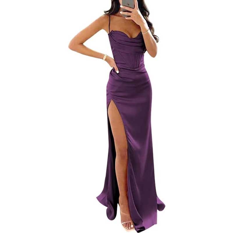 Spaghetti Straps Prom Dresses Wedding Ball Gowns Satin Long Evening Dresses