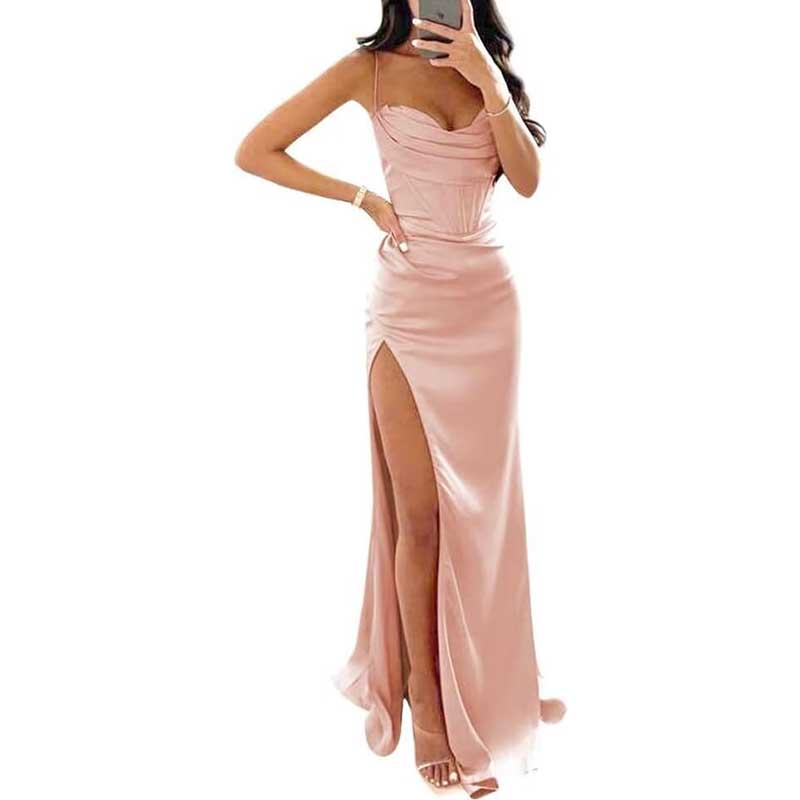 Spaghetti Straps Prom Dresses Wedding Ball Gowns Satin Long Evening Dresses