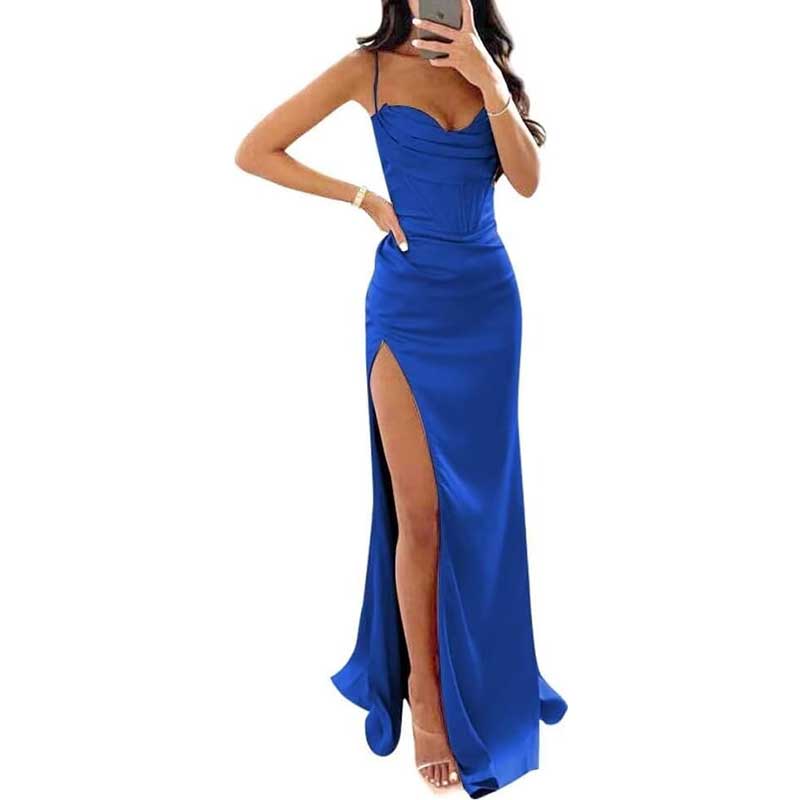 Spaghetti Straps Prom Dresses Wedding Ball Gowns Satin Long Evening Dresses