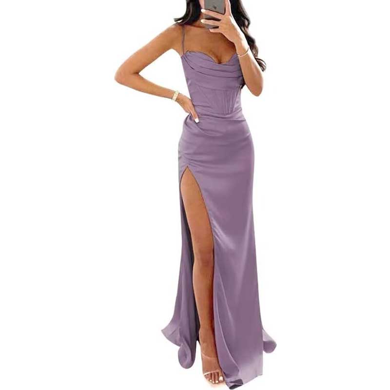 Spaghetti Straps Prom Dresses Wedding Ball Gowns Satin Long Evening Dresses
