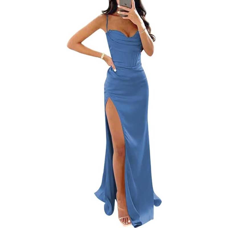 Spaghetti Straps Prom Dresses Wedding Ball Gowns Satin Long Evening Dresses