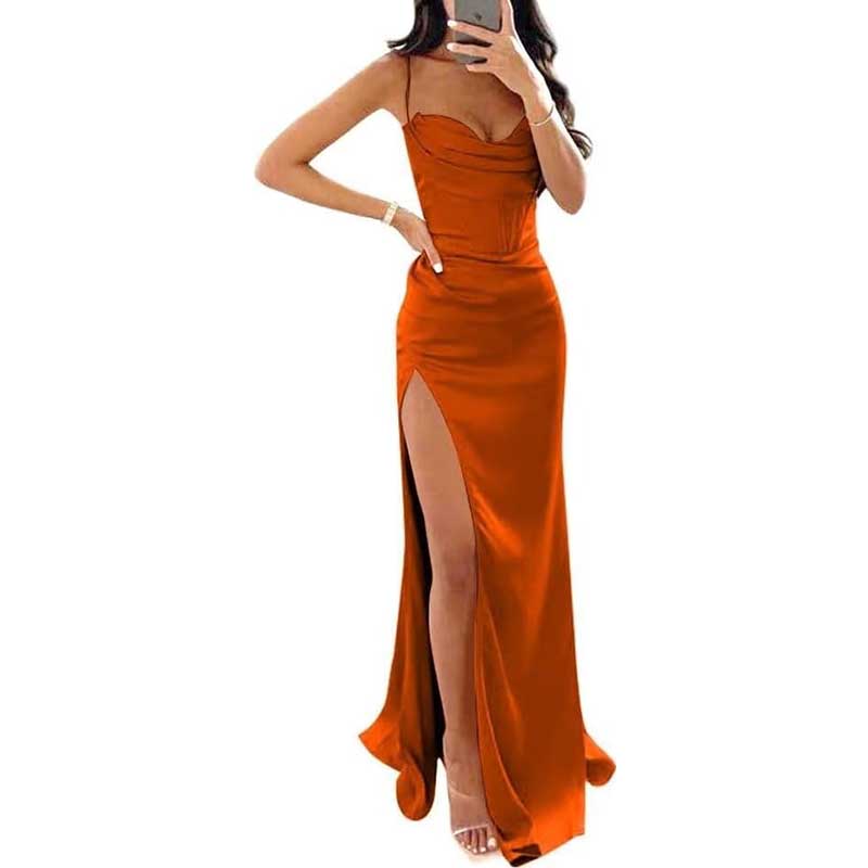 Spaghetti Straps Prom Dresses Wedding Ball Gowns Satin Long Evening Dresses
