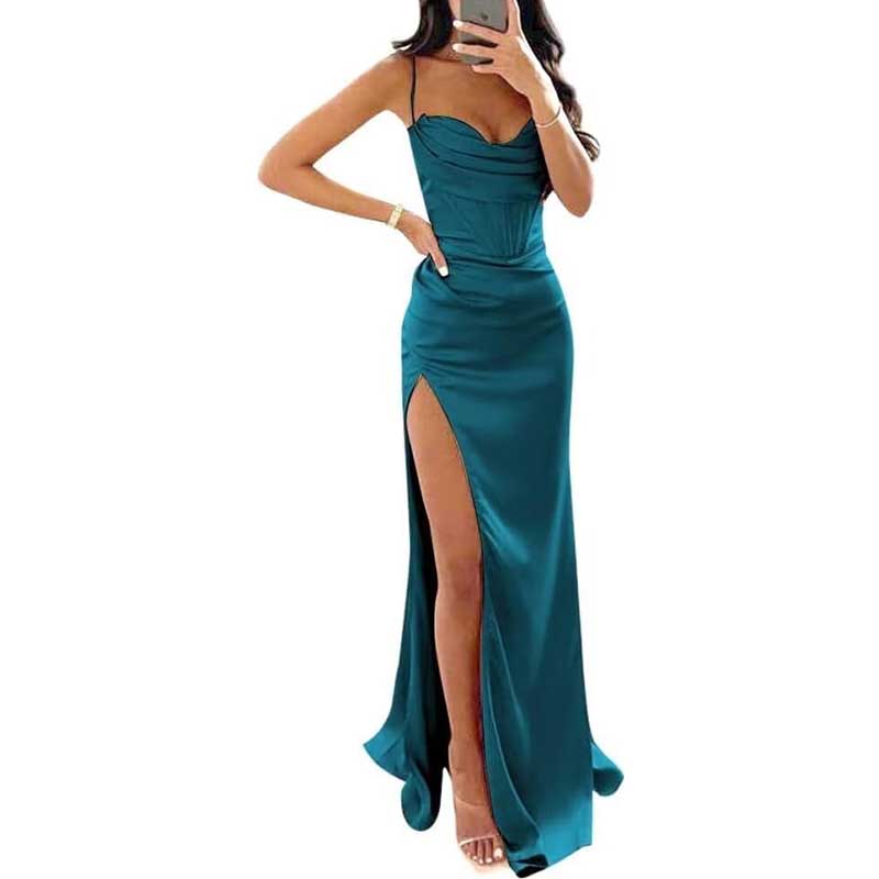 Spaghetti Straps Prom Dresses Wedding Ball Gowns Satin Long Evening Dresses