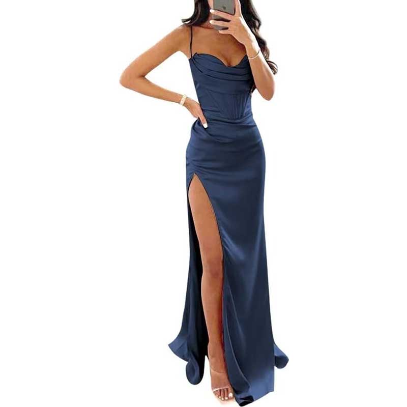 Spaghetti Straps Prom Dresses Wedding Ball Gowns Satin Long Evening Dresses