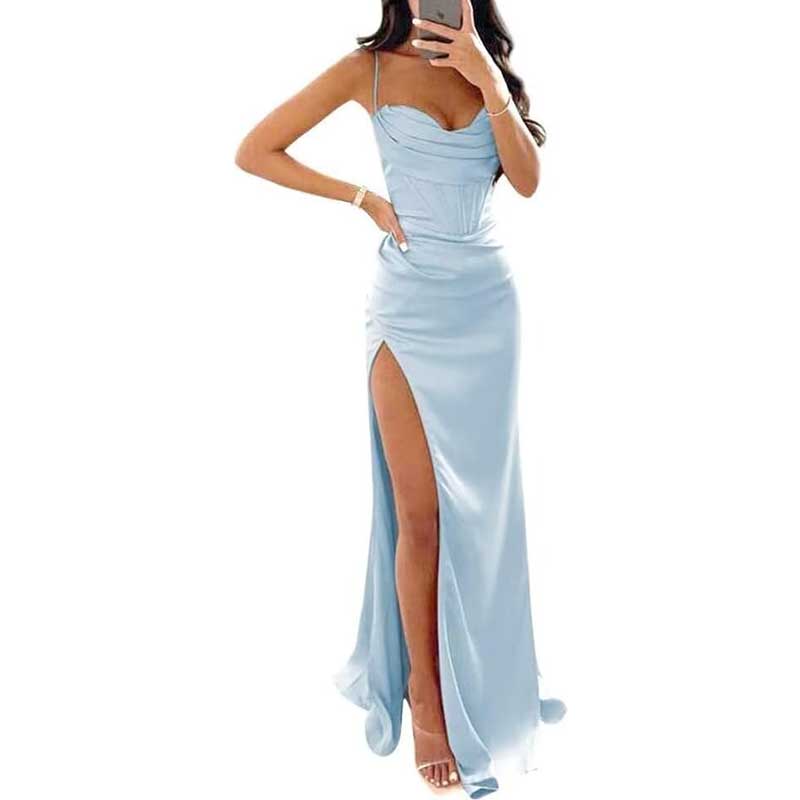 Spaghetti Straps Prom Dresses Wedding Ball Gowns Satin Long Evening Dresses