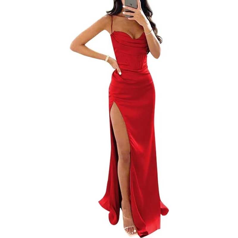 Spaghetti Straps Prom Dresses Wedding Ball Gowns Satin Long Evening Dresses