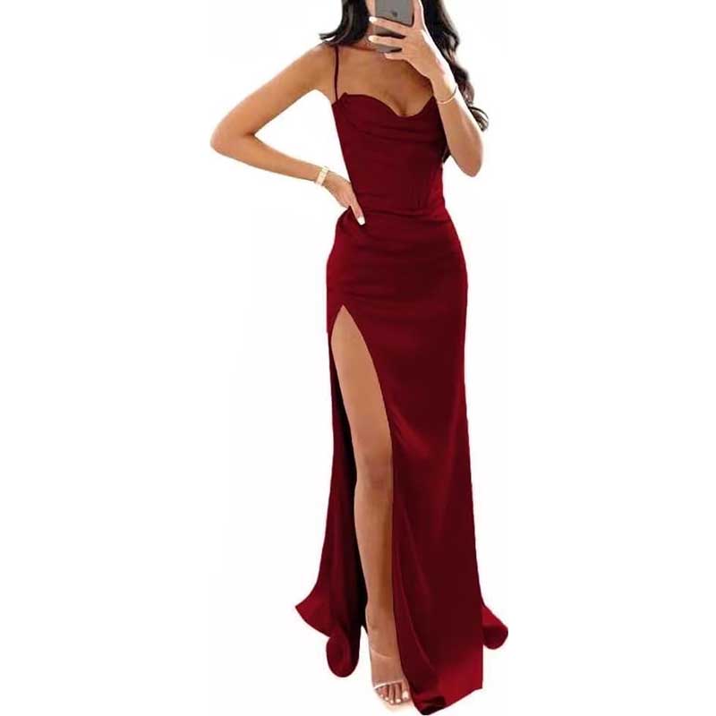 Spaghetti Straps Prom Dresses Wedding Ball Gowns Satin Long Evening Dresses