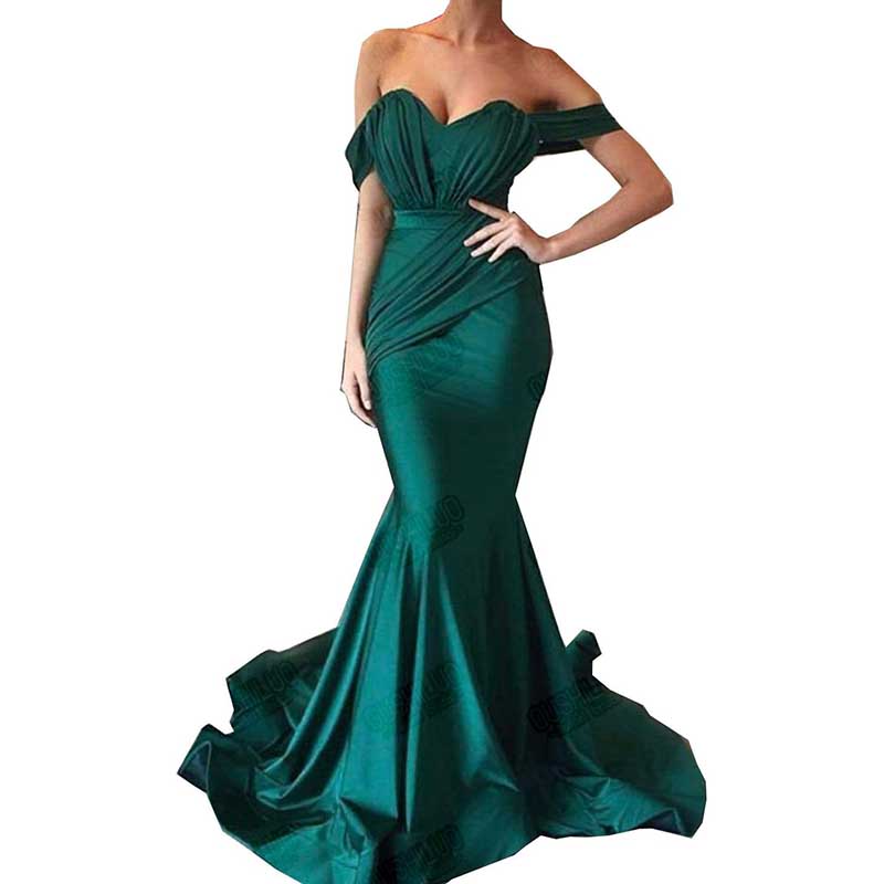 Off The Shoulder Mermaid Long Bridesmaid Dresses Satin Wedding Ball Gown