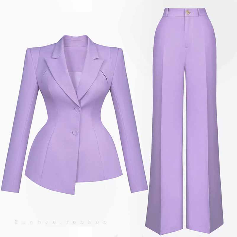Women's Wide Leg Pantsuit Lavender V Neck Formal Suit