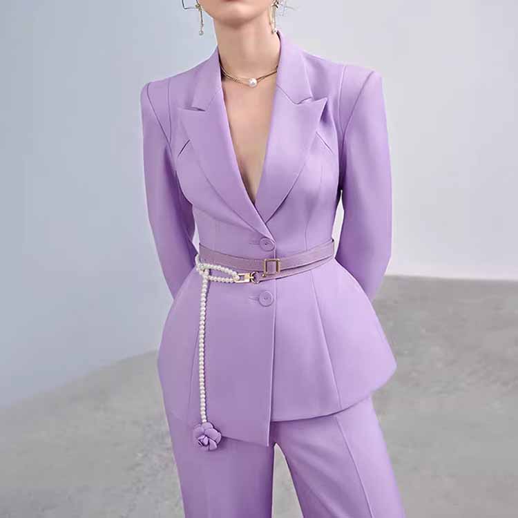 Women's Wide Leg Pantsuit Lavender V Neck Formal Suit
