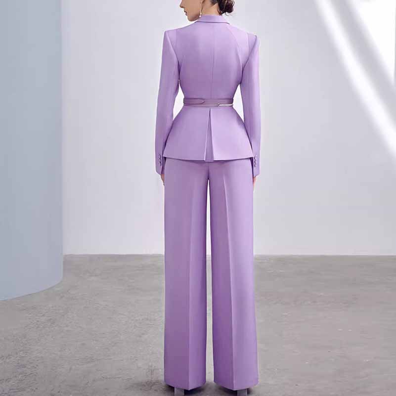 Women's Wide Leg Pantsuit Lavender V Neck Formal Suit