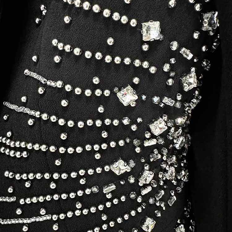 Black Bead Embellished One Button Pantsuit Black Formal Suit