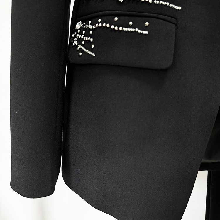 Black Bead Embellished One Button Pantsuit Black Formal Suit