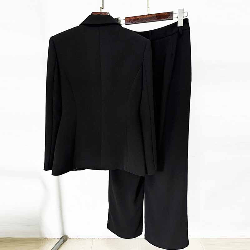 Black Bead Embellished One Button Pantsuit Black Formal Suit