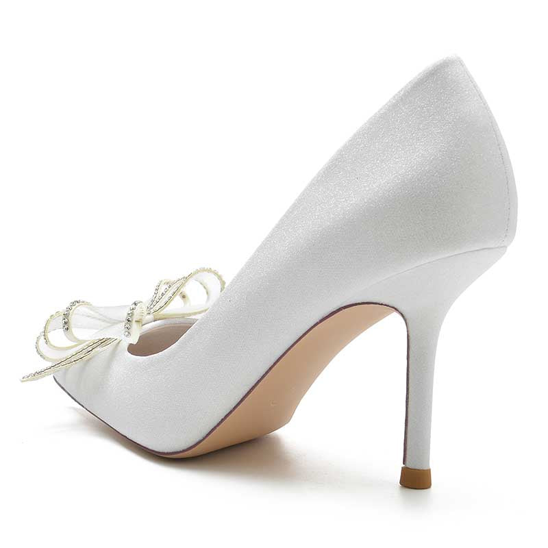 Bow Detail Wedding Shoes Glitter High Heels Pointed Toe Bridal Wedding Shoes