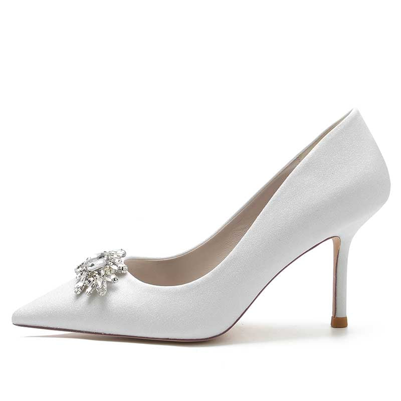 Women's Beaded Wedding Shoes Gliter High Heels Pointed Toe Bridal Heels