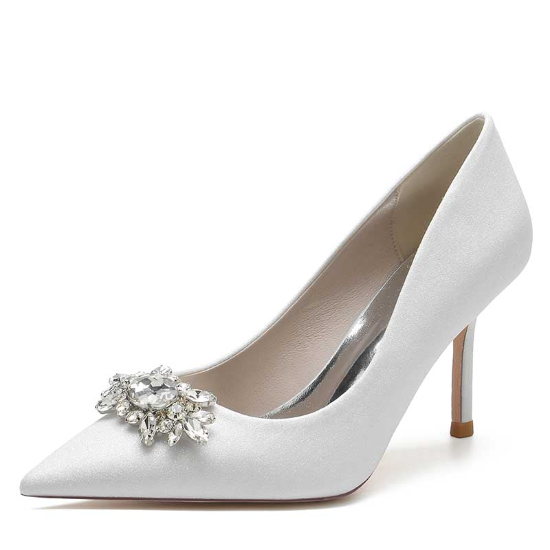 Women's Beaded Wedding Shoes Gliter High Heels Pointed Toe Bridal Heels