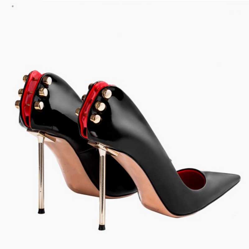 Prom Heels Black Pumps Hollow Metal Stilettos