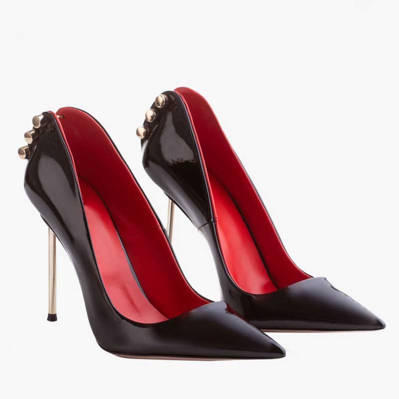 Prom Heels Black Pumps Hollow Metal Stilettos