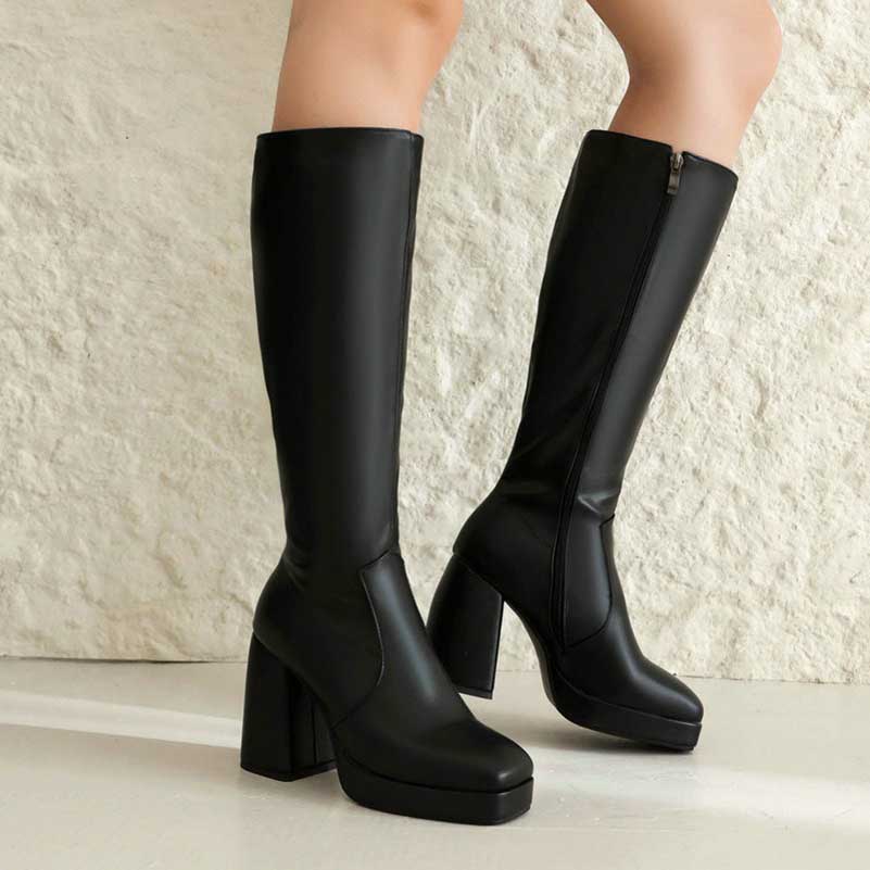 Women's Knee-Length Chunky Heel Boots | Bold & Comfortable Style