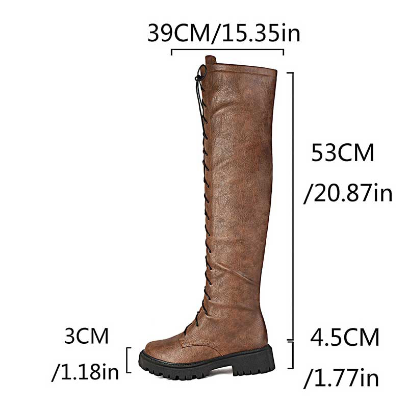 Women's Low Heel Knee-High Boots | Lace-Up Front & Side Zipper