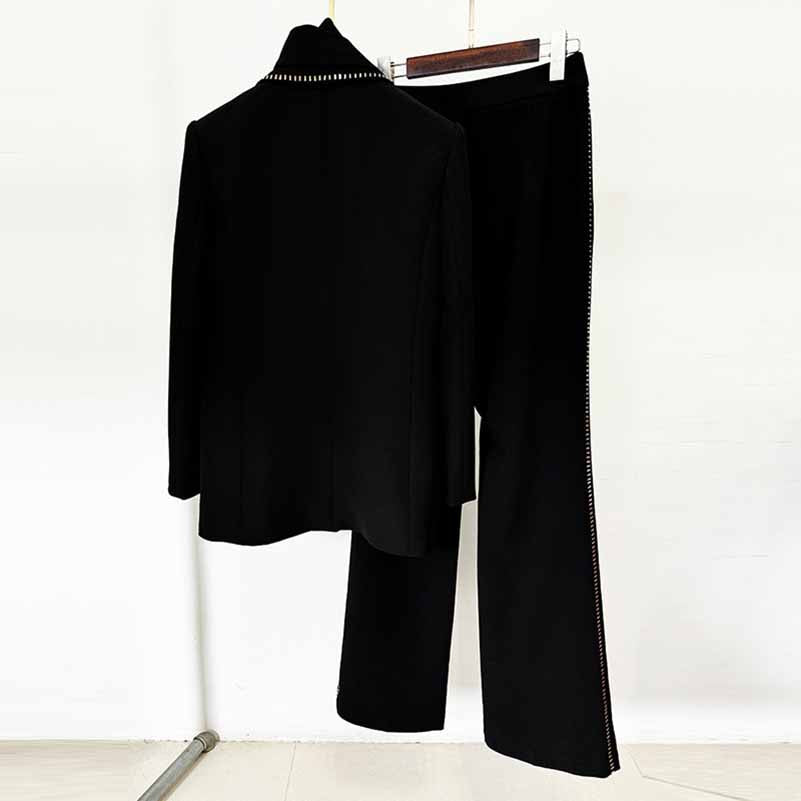 One Button Pantsuit Scarf Embellished Oversized Pant Suit For Wedding