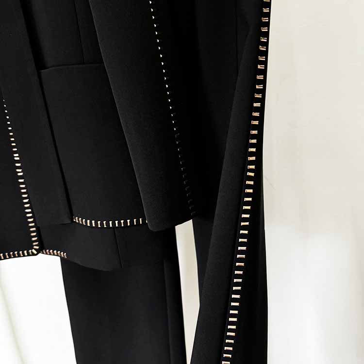 One Button Pantsuit Scarf Embellished Oversized Pant Suit For Wedding