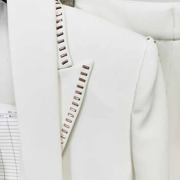 One Button Pantsuit Scarf Embellished Oversized Pant Suit For Wedding