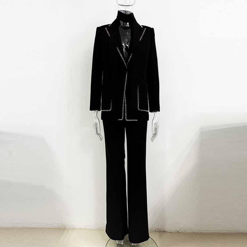 One Button Pantsuit Scarf Embellished Oversized Pant Suit For Wedding
