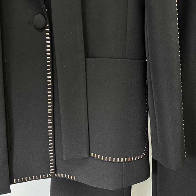One Button Pantsuit Scarf Embellished Oversized Pant Suit For Wedding