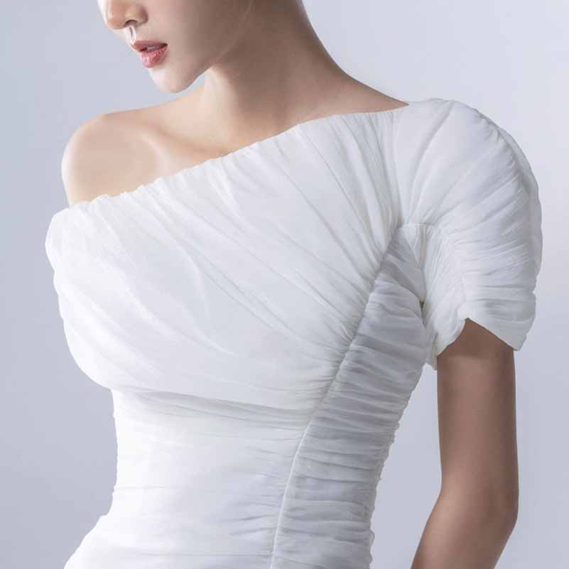 Wide Leg Pantsuit White One Shoulder Wedding Suit