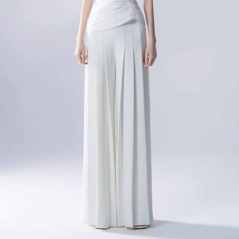 Wide Leg Pantsuit White One Shoulder Wedding Suit