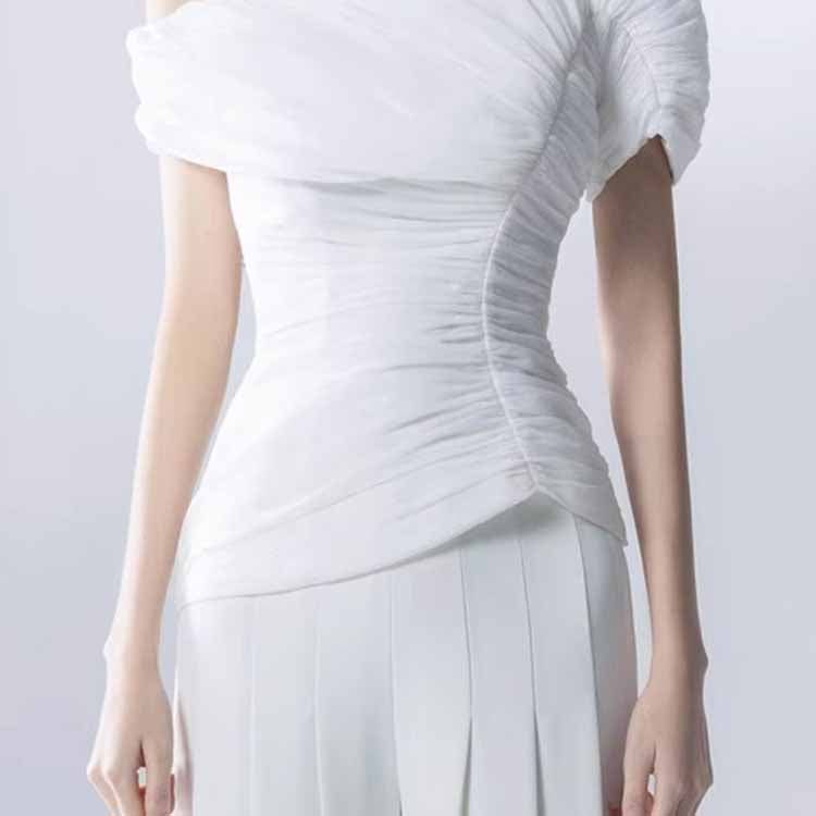 Wide Leg Pantsuit White One Shoulder Wedding Suit