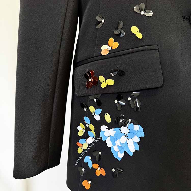 Sequin Embellished Pantsuit Black Slim Fit Suit For Formal Event