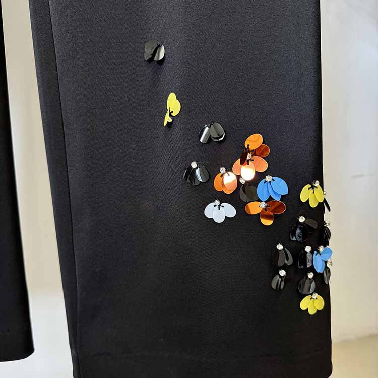 Sequin Embellished Pantsuit Black Slim Fit Suit For Formal Event
