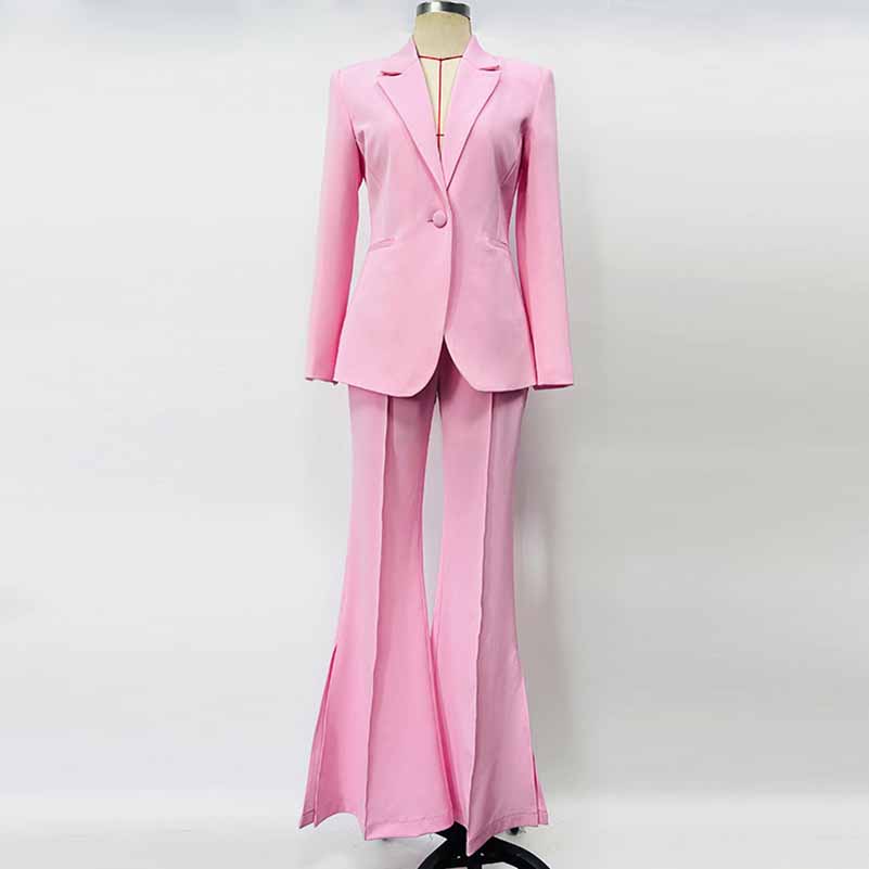 Pink Wedding Suit One Button Bell-bottoms Pantsuit Formal Outfit