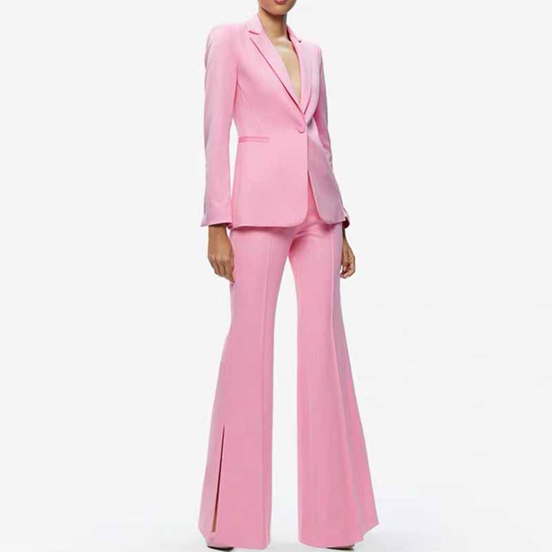 Pink Wedding Suit One Button Bell-bottoms Pantsuit Formal Outfit