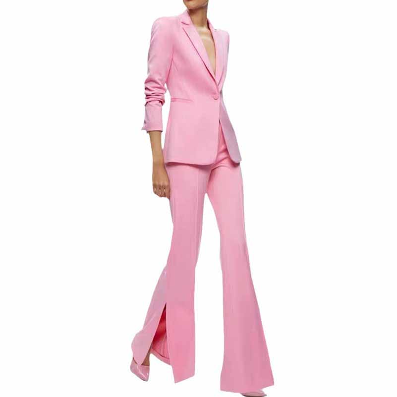 Pink Wedding Suit One Button Bell-bottoms Pantsuit Formal Outfit