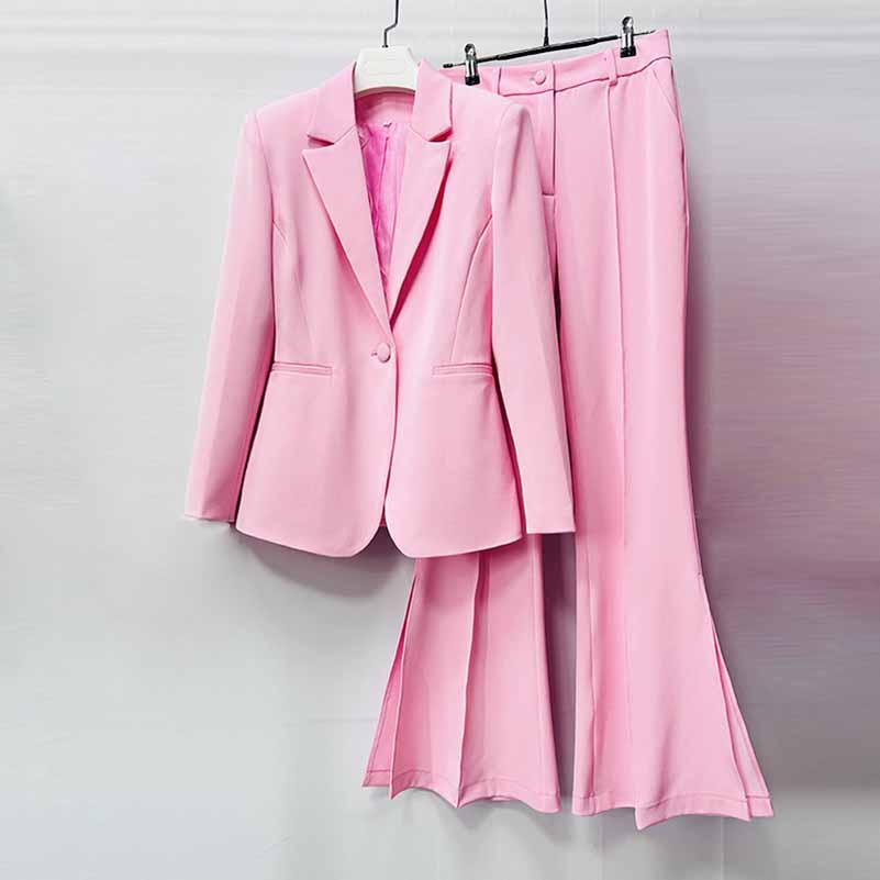 Pink Wedding Suit One Button Bell-bottoms Pantsuit Formal Outfit