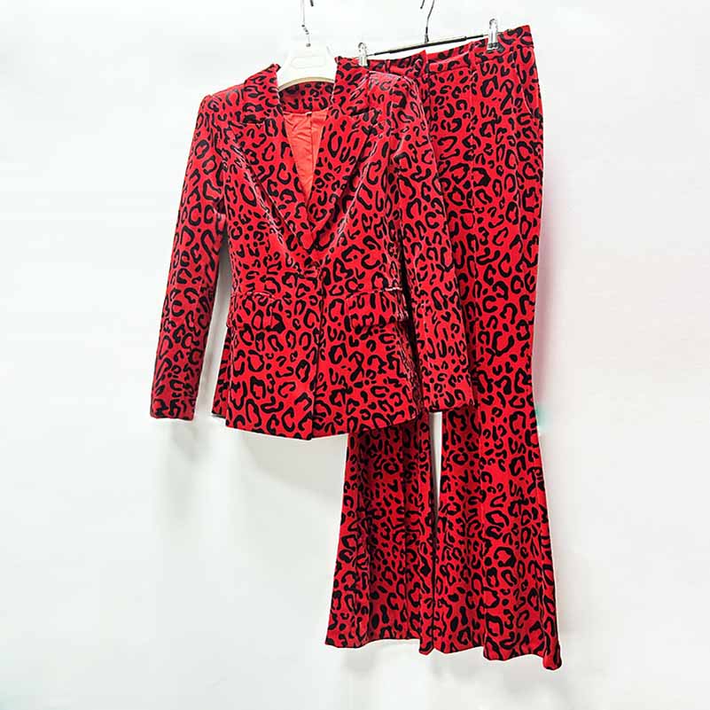 Women's Animal Print Velvet Pantsuit | Slim Fit Blazer & Trousers Set