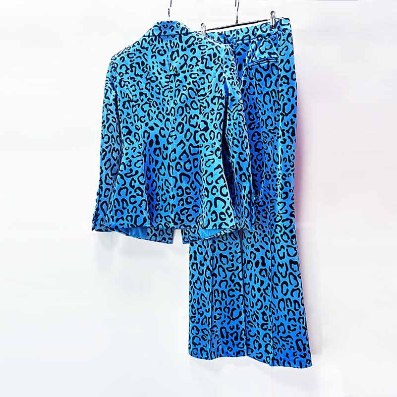 Women's Animal Print Velvet Pantsuit | Slim Fit Blazer & Trousers Set