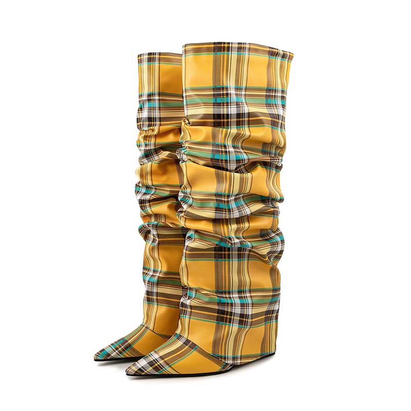 Women's Checked & Geometric Print OTK Boots | 2.36" Wedge Heel