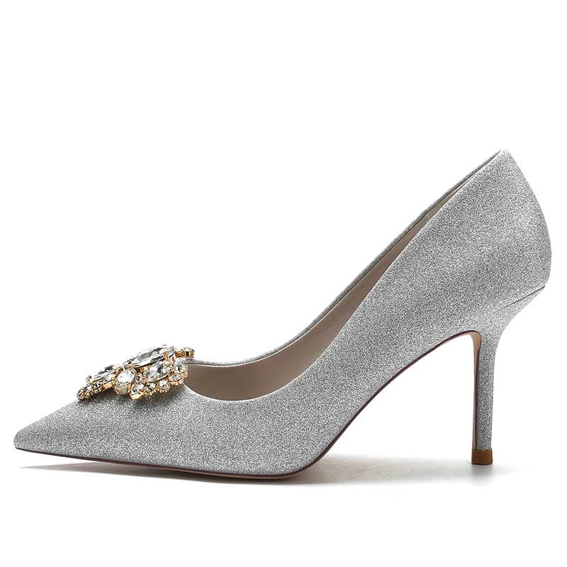 Glitter Rhinestones Wedding Shoes Slip On Bridal Heels Prom Shoes